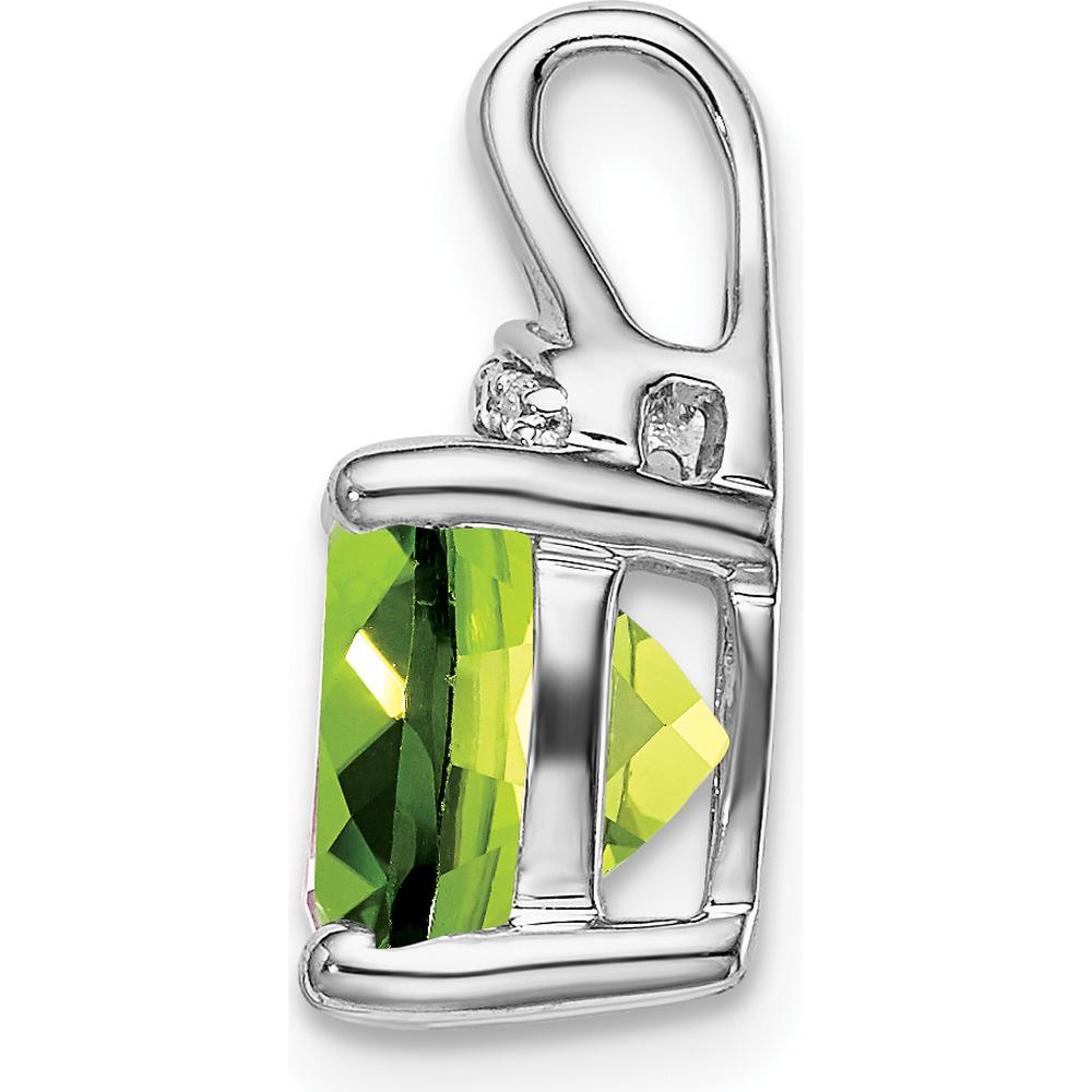 14K White Gold 8mm Cushion Peridot and Diamond Pendant - 3.23 Carat Total Gem Weight by Lumare Gioia
