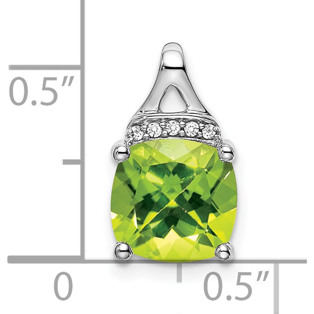 14K White Gold 8mm Cushion Peridot and Diamond Pendant - 3.23 Carat Total Gem Weight by Lumare Gioia