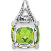 14K White Gold 8mm Cushion Peridot and Diamond Pendant - 3.23 Carat Total Gem Weight by Lumare Gioia