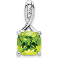 14K White Gold 8mm Cushion Peridot Pendant with Diamond Accents - 2.002 Carat Peridot, 0.018 Carat Diamond Total Weight by Lumare Gioia