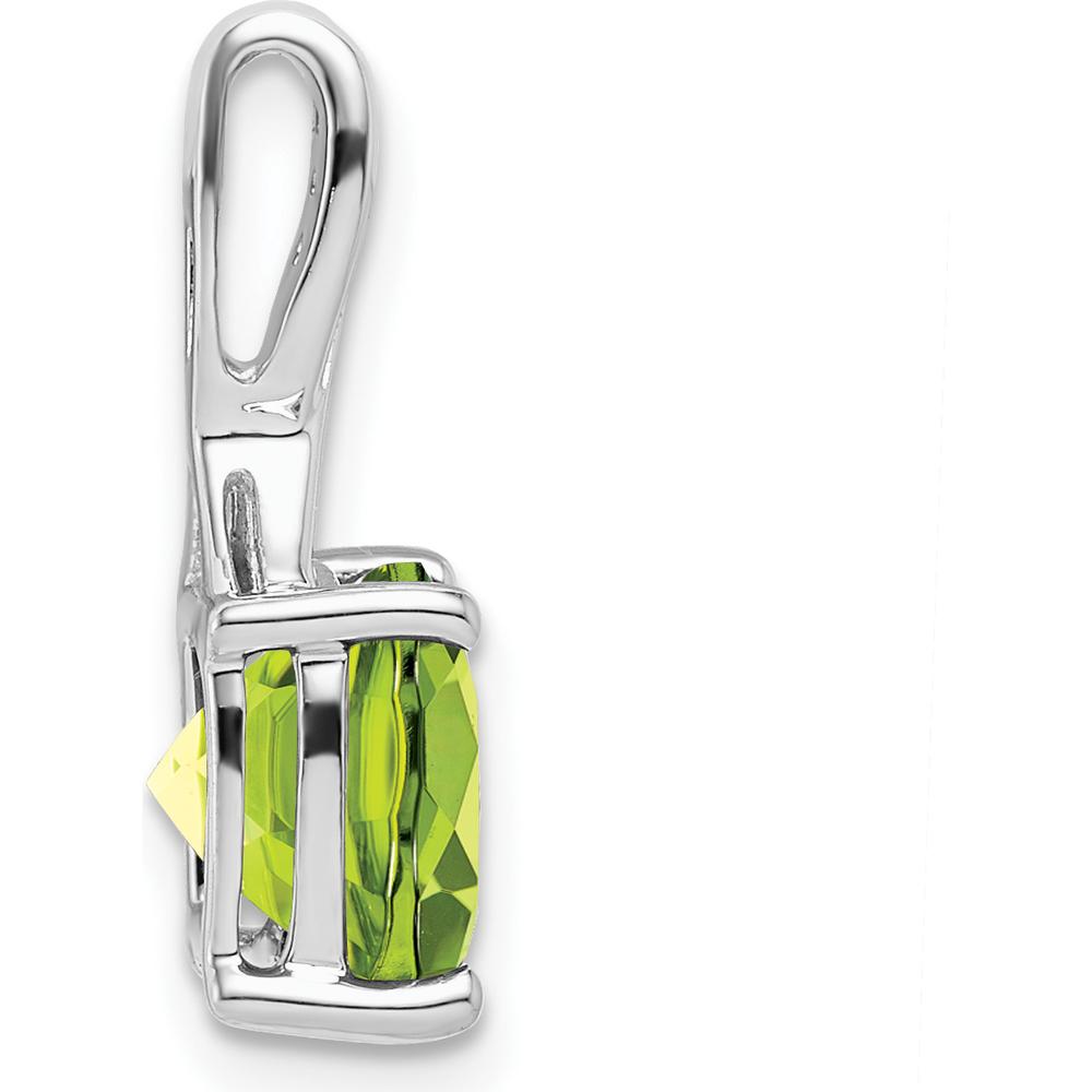 14K White Gold 8mm Cushion Peridot Pendant with Diamond Accents - 2.002 Carat Peridot, 0.018 Carat Diamond Total Weight by Lumare Gioia