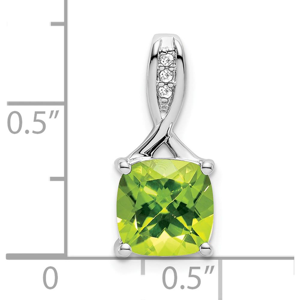 14K White Gold 8mm Cushion Peridot Pendant with Diamond Accents - 2.002 Carat Peridot, 0.018 Carat Diamond Total Weight by Lumare Gioia