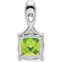 14K White Gold 8mm Cushion Peridot Pendant with Diamond Accents - 2.002 Carat Peridot, 0.018 Carat Diamond Total Weight by Lumare Gioia