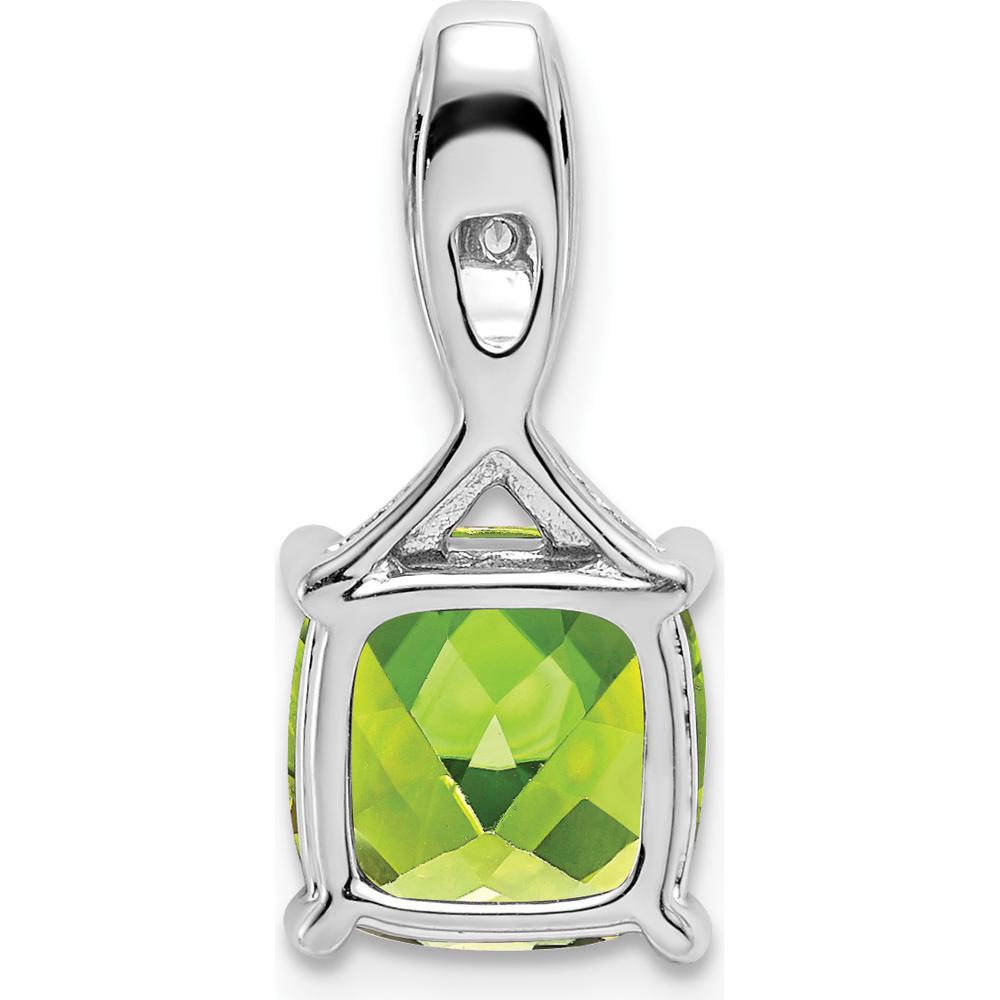 14K White Gold 8mm Cushion Peridot Pendant with Diamond Accents - 2.002 Carat Peridot, 0.018 Carat Diamond Total Weight by Lumare Gioia
