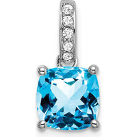 14K White Gold 8mm Cushion Swiss Blue Topaz and Diamond Pendant - 3.03 Carat Total Gem Weight by Lumare Gioia