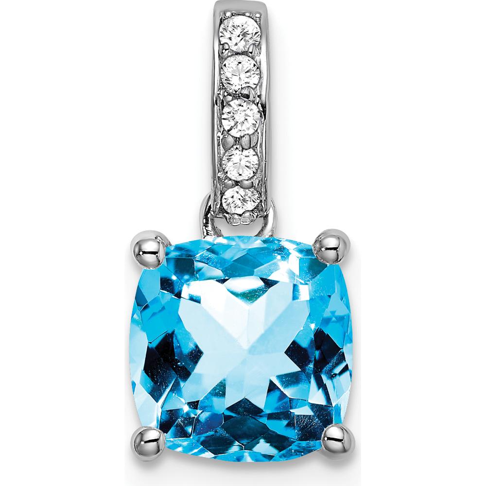 14K White Gold 8mm Cushion Swiss Blue Topaz and Diamond Pendant - 3.03 Carat Total Gem Weight by Lumare Gioia