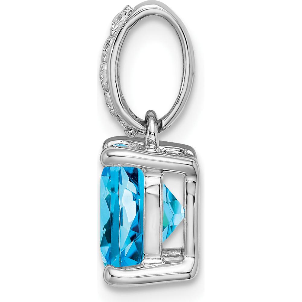 14K White Gold 8mm Cushion Swiss Blue Topaz and Diamond Pendant - 3.03 Carat Total Gem Weight by Lumare Gioia