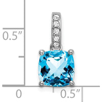 14K White Gold 8mm Cushion Swiss Blue Topaz and Diamond Pendant - 3.03 Carat Total Gem Weight by Lumare Gioia