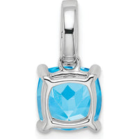 14K White Gold 8mm Cushion Swiss Blue Topaz and Diamond Pendant - 3.03 Carat Total Gem Weight by Lumare Gioia