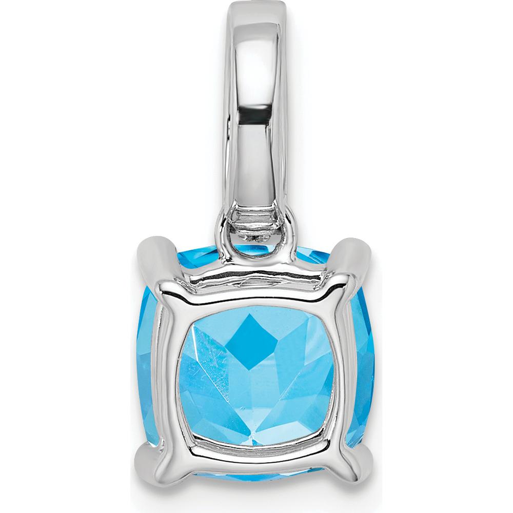 14K White Gold 8mm Cushion Swiss Blue Topaz and Diamond Pendant - 3.03 Carat Total Gem Weight by Lumare Gioia