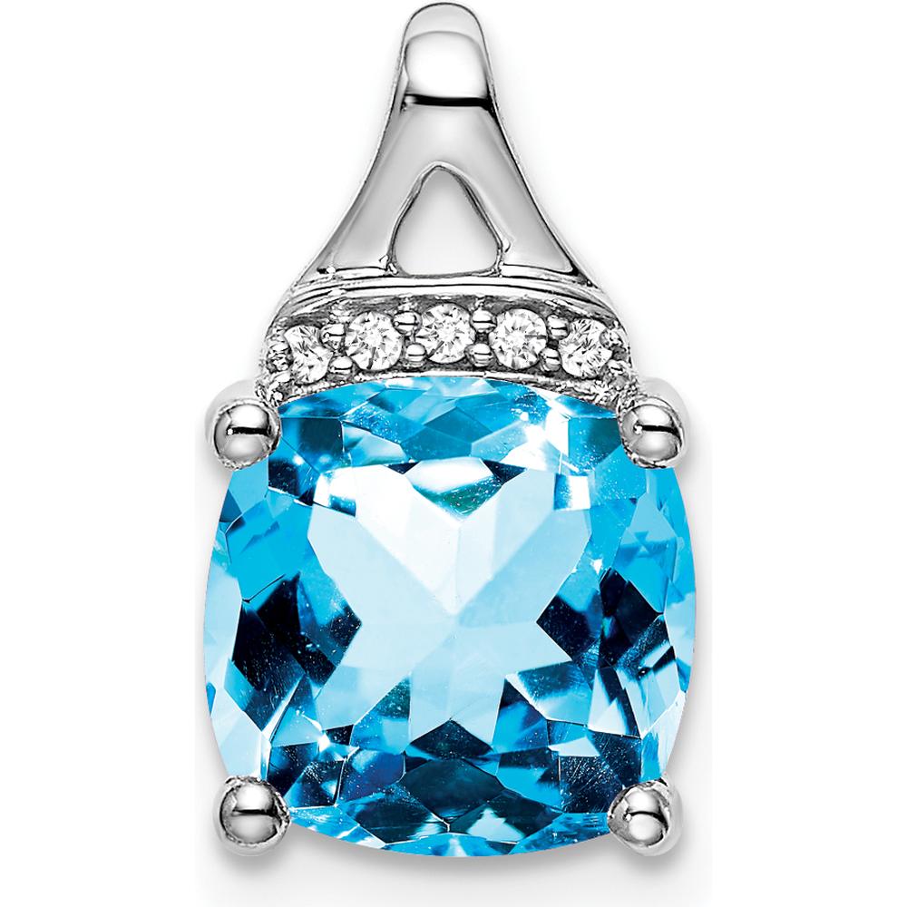 14K White Gold 8mm Cushion Swiss Blue Topaz and Diamond Pendant - 3.23 Carat Total Gem Weight by Lumare Gioia