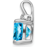 14K White Gold 8mm Cushion Swiss Blue Topaz and Diamond Pendant - 3.23 Carat Total Gem Weight by Lumare Gioia