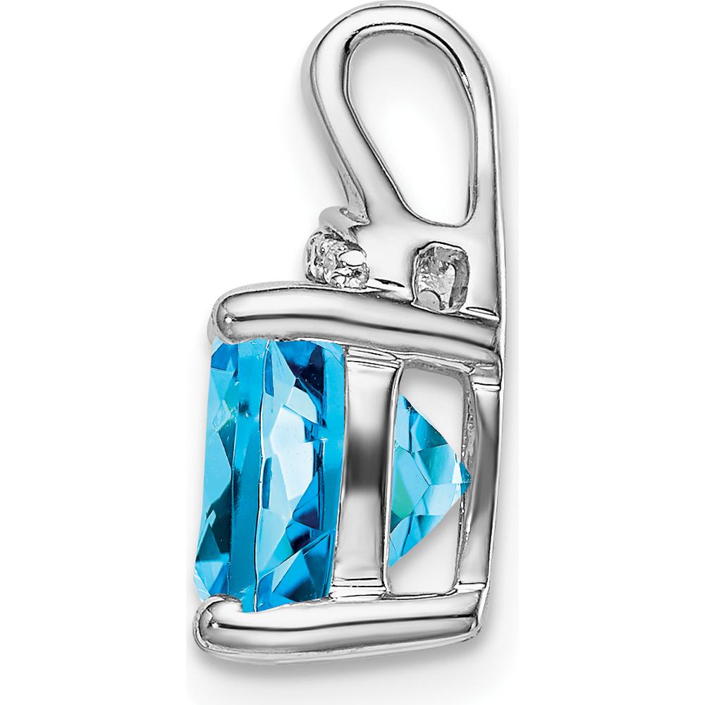 14K White Gold 8mm Cushion Swiss Blue Topaz and Diamond Pendant - 3.23 Carat Total Gem Weight by Lumare Gioia