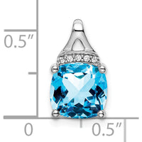 14K White Gold 8mm Cushion Swiss Blue Topaz and Diamond Pendant - 3.23 Carat Total Gem Weight by Lumare Gioia