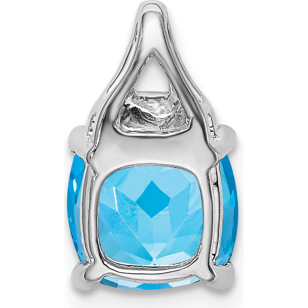 14K White Gold 8mm Cushion Swiss Blue Topaz and Diamond Pendant - 3.23 Carat Total Gem Weight by Lumare Gioia