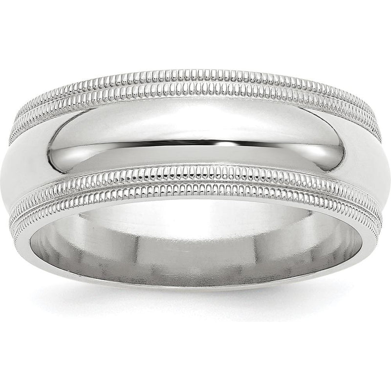 14K White Gold 8mm Double Milgrain Comfort Fit Wedding Band - Size 13.5-13.75, Solid Gold, Engravable by 0