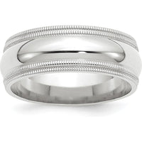14K White Gold 8mm Double Milgrain Comfort Fit Wedding Band - Size 6 by 0
