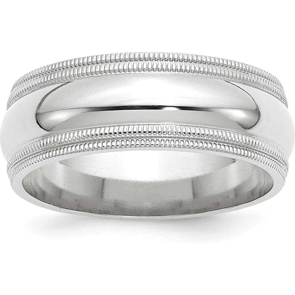 14K White Gold 8mm Double Milgrain Comfort Fit Wedding Band - Size 6 by 0