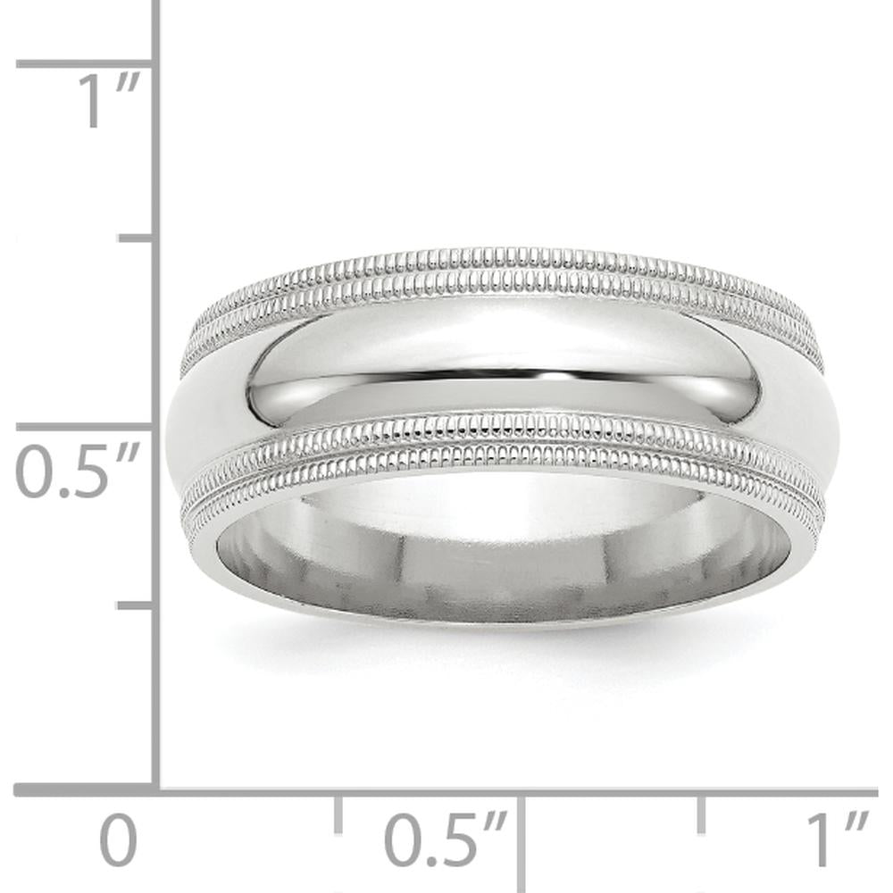 14K White Gold 8mm Double Milgrain Comfort Fit Wedding Band - Size 6 by 0