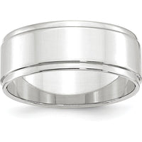 14K White Gold 8mm Flat Wedding Band with Step Down Edge - Size 10.5 by Luciano & Cie