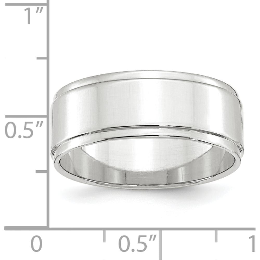 14K White Gold 8mm Flat Wedding Band with Step Down Edge - Size 10.5 by Luciano & Cie