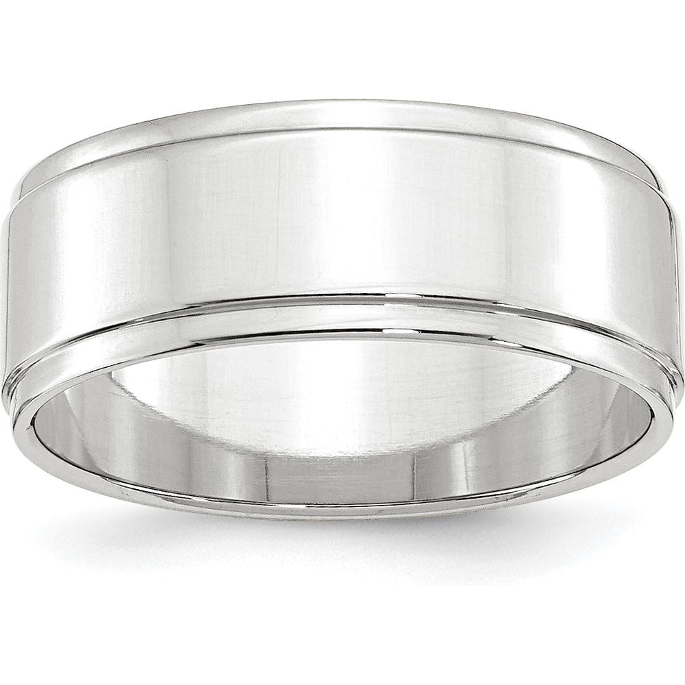14K White Gold 8mm Flat Wedding Band with Step Edge - Size 7.5 by Luciano & Cie