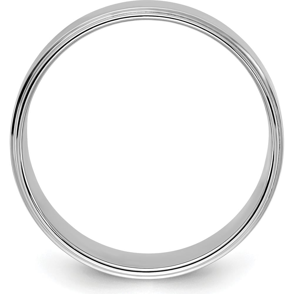 14K White Gold 8mm Flat Wedding Band with Step Edge - Size 7.5 by Luciano & Cie