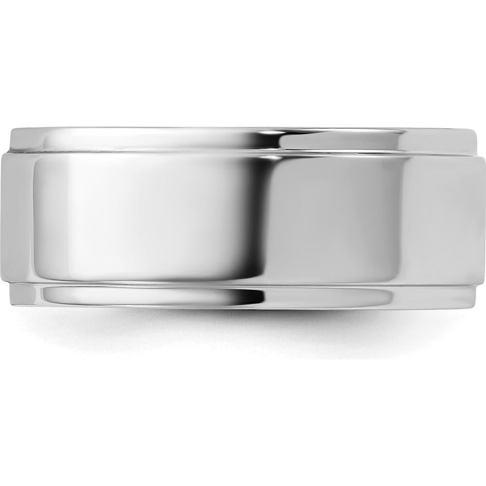 14K White Gold 8mm Flat Wedding Band with Step Edge - Size 7.5 by Luciano & Cie