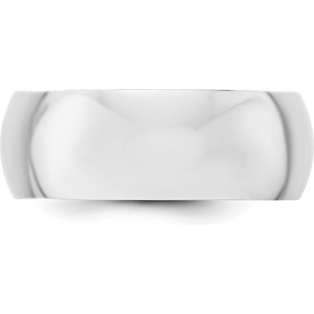 14K White Gold 8mm Half-Round Wedding Band with Polished Finish and Rhodium Plating - Size 4 by Luciano & Cie