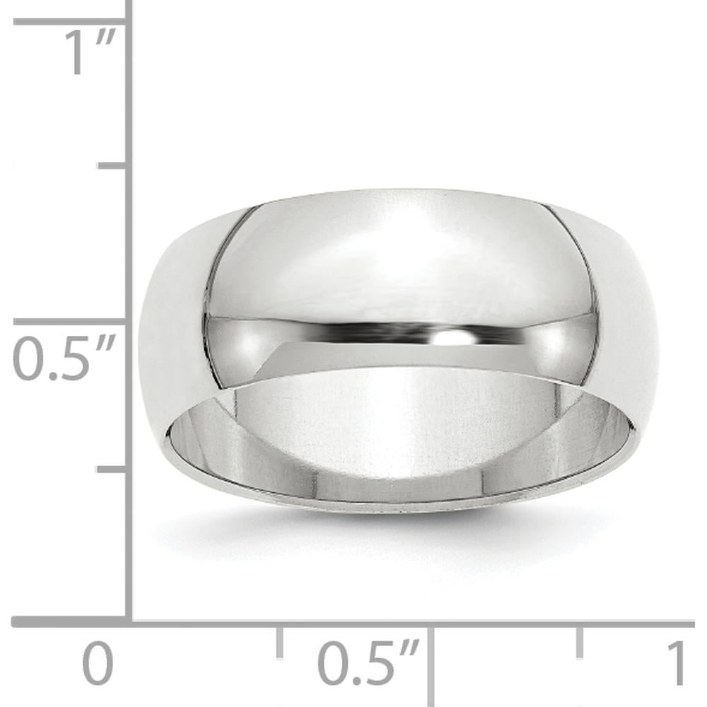 14K White Gold 8mm Half-Round Wedding Band with Rhodium Plating - Size 10.5 by Luciano & Cie