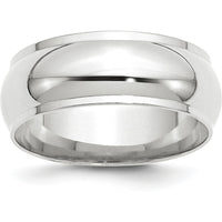 14K White Gold 8mm Half Round Wedding Band with Ridged Edge - Size 10 by Luciano & Cie