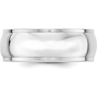 14K White Gold 8mm Half Round Wedding Band with Ridged Edge - Size 10 by Luciano & Cie