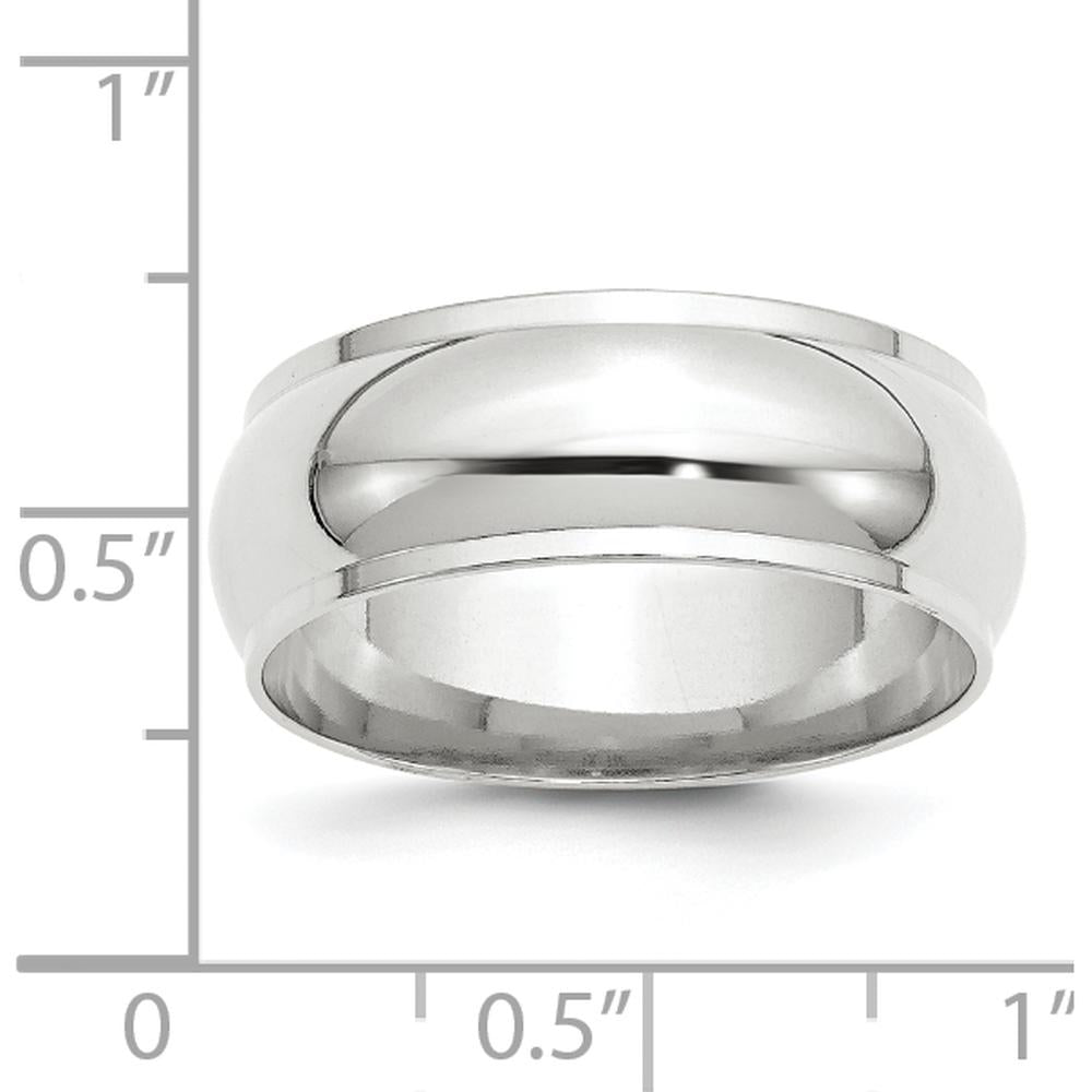 14K White Gold 8mm Half Round Wedding Band with Ridged Edge - Size 10 by Luciano & Cie