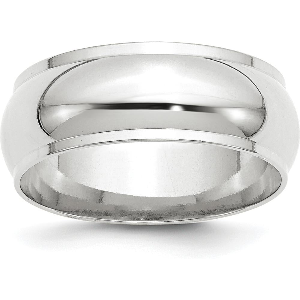 14K White Gold 8mm Half Round Wedding Band with Ridged Edge - Size 11.5 by Luciano & Cie