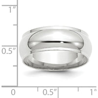 14K White Gold 8mm Half Round Wedding Band with Ridged Edge - Size 11.5 by Luciano & Cie