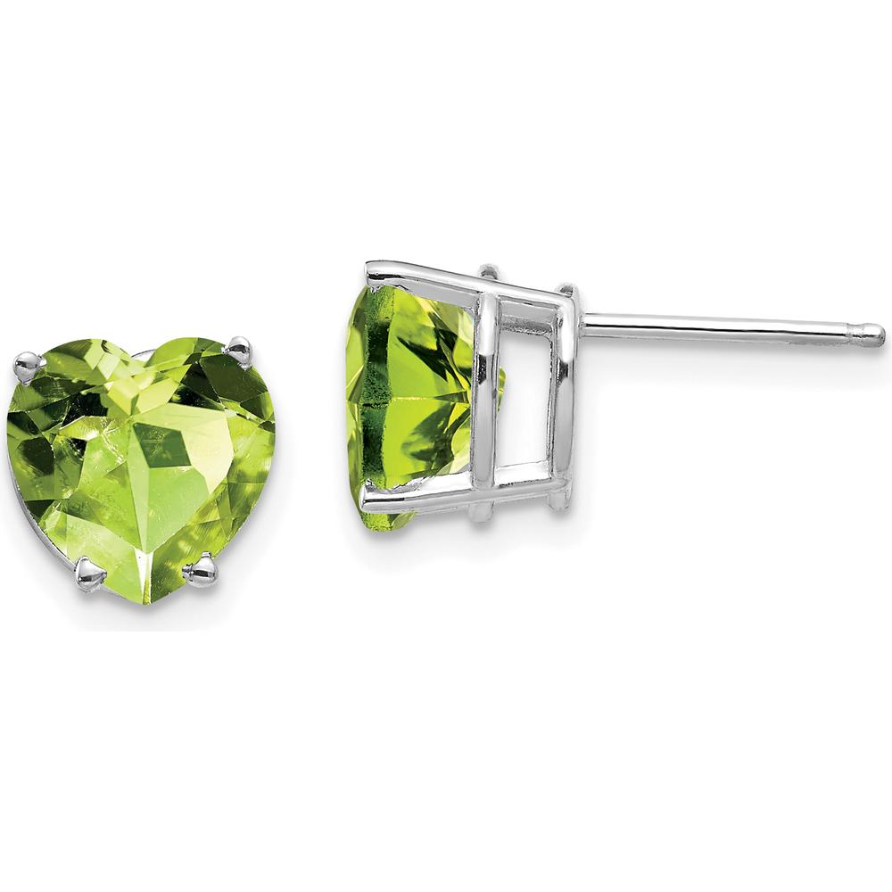 14K White Gold 8mm Heart Peridot Earrings - 1.90 Carat Total Peridot Weight by Monteluci Fine Jewelry