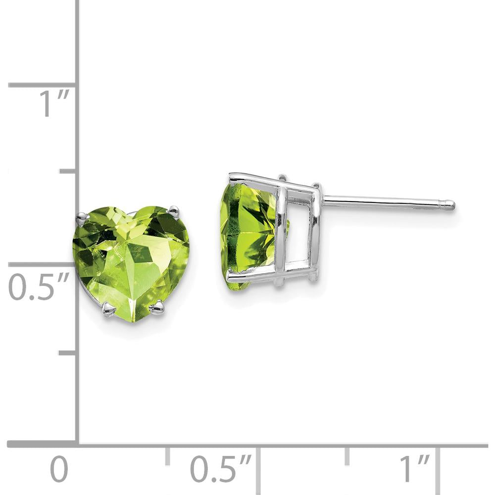14K White Gold 8mm Heart Peridot Earrings - 1.90 Carat Total Peridot Weight by Monteluci Fine Jewelry