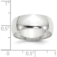 14K White Gold 8mm Lightweight Half Round Wedding Band - Size 7 by Luciano & Cie