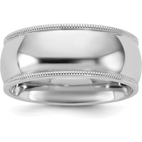 14K White Gold 8mm Milgrain Comfort Fit Wedding Band - Polished Finish by Luciano & Cie
