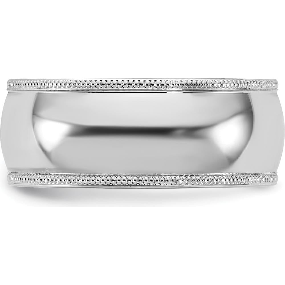 14K White Gold 8mm Milgrain Comfort Fit Wedding Band - Polished Solid Gold Ring by Luciano & Cie