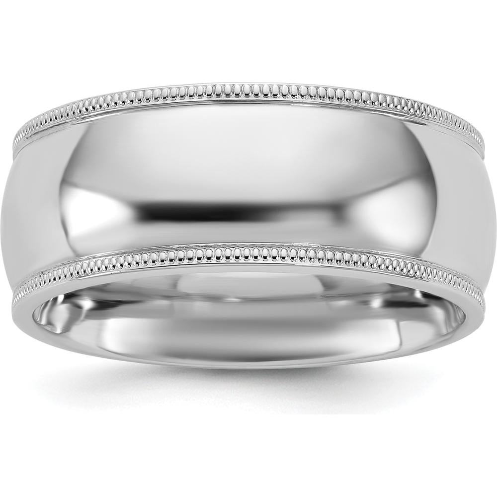 14K White Gold 8mm Milgrain Comfort Fit Wedding Band - Unisex Half Round Design by Luciano & Cie