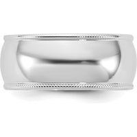 14K White Gold 8mm Milgrain Half Round Band - Engravable, Rhodium Plated by Luciano & Cie