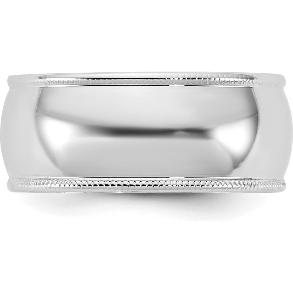 14K White Gold 8mm Milgrain Half Round Band - Engravable, Rhodium Plated by Luciano & Cie