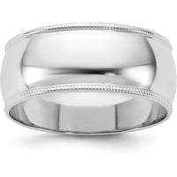 14K White Gold 8mm Milgrain Half Round Wedding Band - Polished Finish, Unisex, Engravable by Luciano & Cie