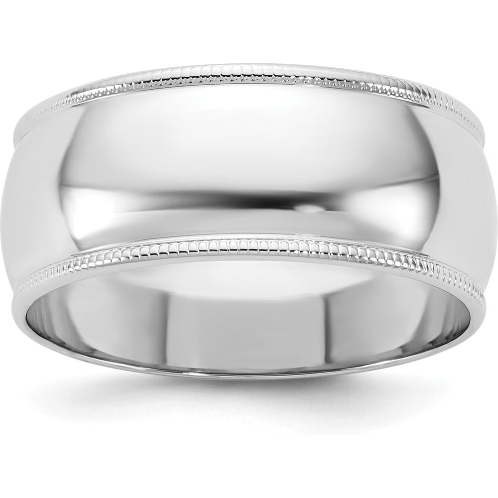 14K White Gold 8mm Milgrain Half Round Wedding Band - Polished Finish, Unisex, Engravable by Luciano & Cie