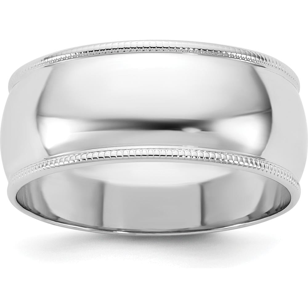 14K White Gold 8mm Milgrain Half Round Wedding Band by Luciano & Cie