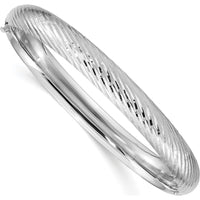 14K White Gold 8mm Polished Textured Hinged Oval Bangle Bracelet - Rhodium Plated by Oro Pregiato