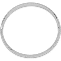 14K White Gold 8mm Polished Textured Hinged Oval Bangle Bracelet - Rhodium Plated by Oro Pregiato