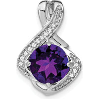 14K White Gold 8mm Round Amethyst and Diamond Fancy Chain Slide - 1.9 Carat Amethyst, 0.065 Carat Diamond by Lumare Gioia