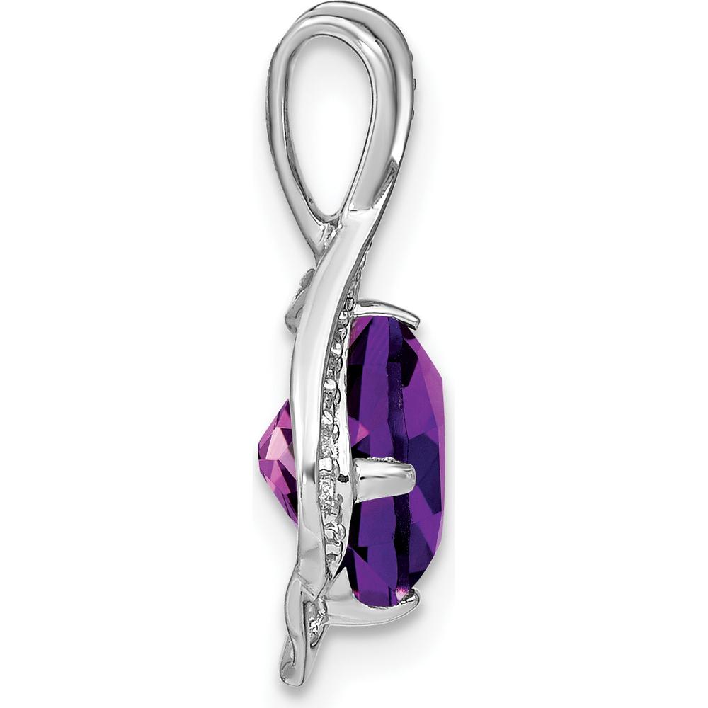 14K White Gold 8mm Round Amethyst and Diamond Fancy Chain Slide - 1.9 Carat Amethyst, 0.065 Carat Diamond by Lumare Gioia
